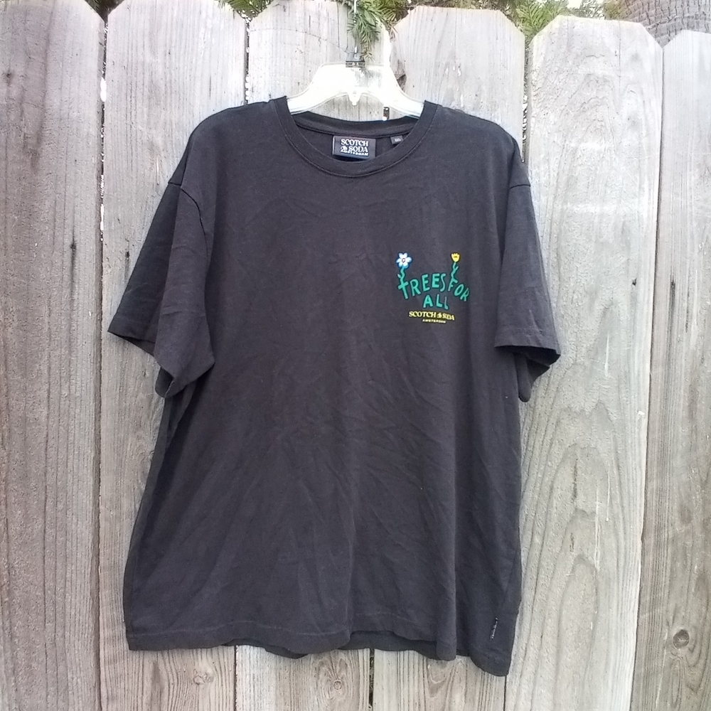 Scotch & Soda "Trees For All" Graphic T-Shirt XXL Black Crewneck Relaxed Fit